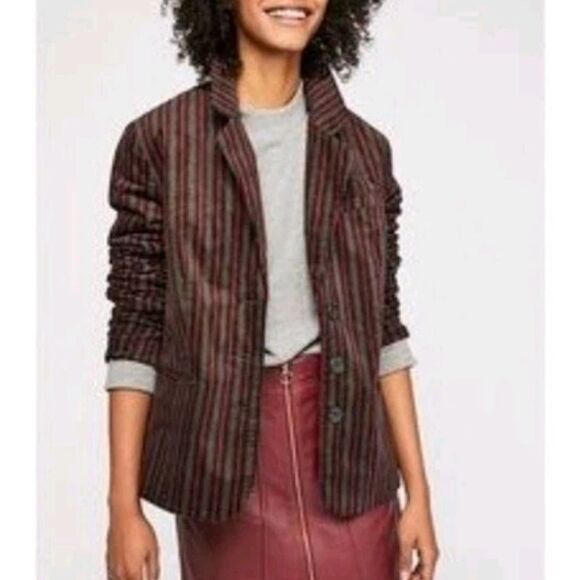Free People B-Line Striped Velvet Blazer Red Burgundy Academia Jacket - Picture 4 of 10